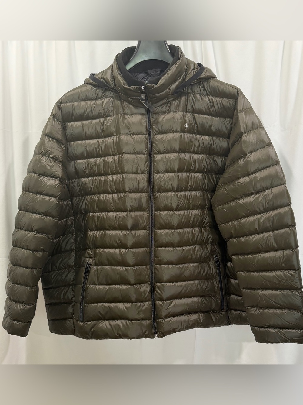 Calvin Klein Packable Down Puffer Jacket Hooded Olive Green 3XL